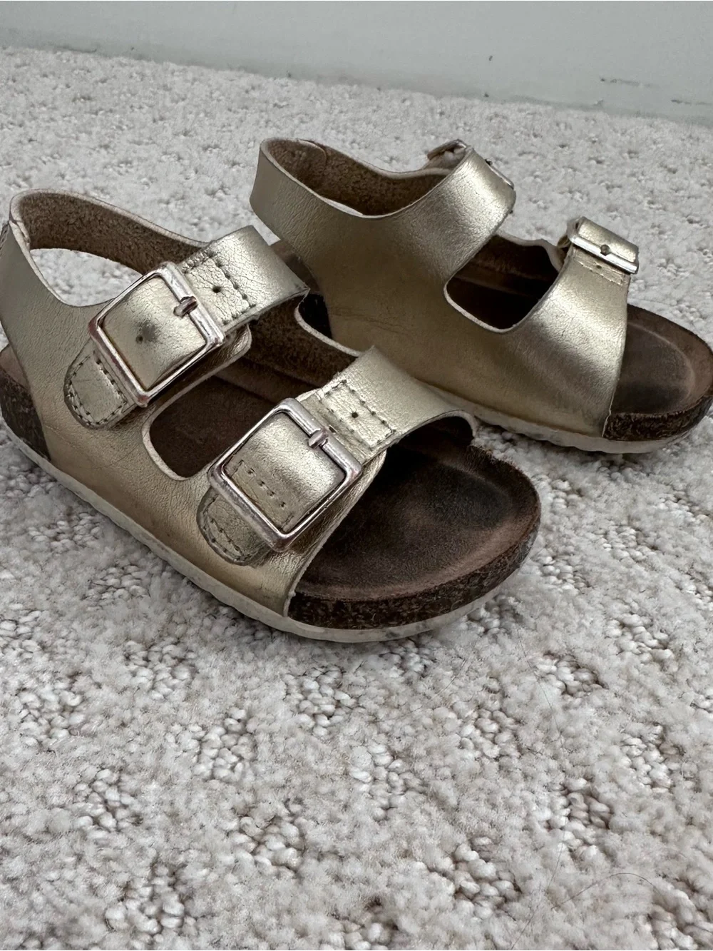 Girl Metallic Gold Double-Buckle Velcro Sandals Size 5